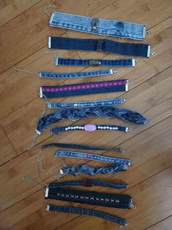 Bracelets crafted from upcycled jeans