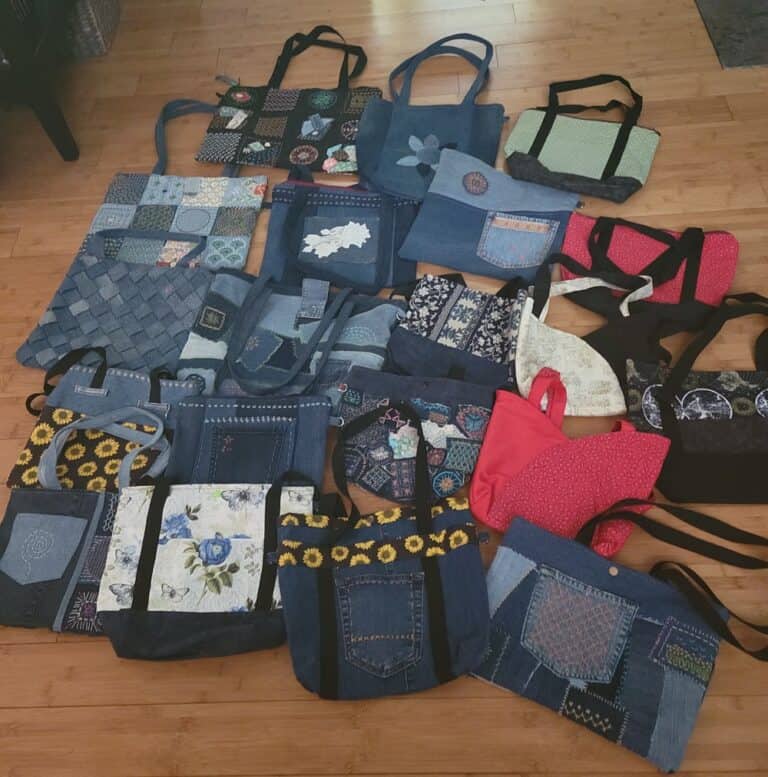 Original and unique large bags with a combination of hand and machine sewing